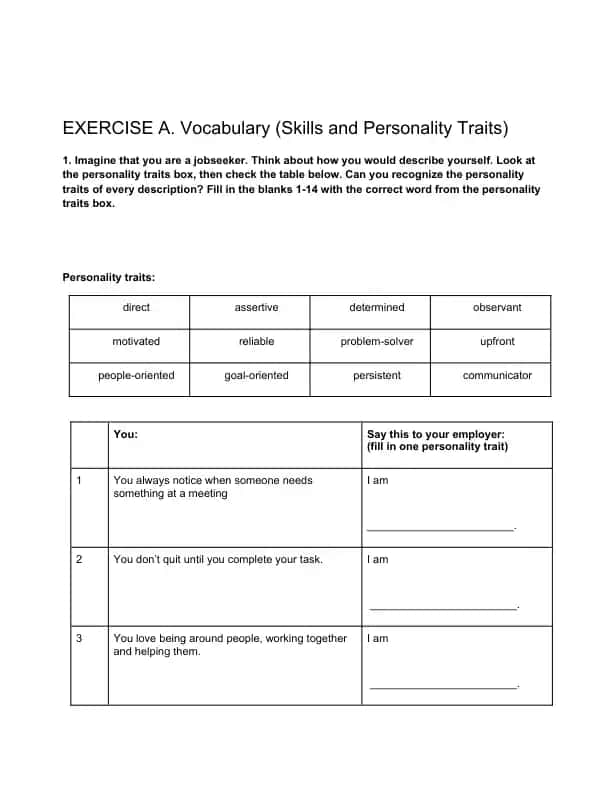 Skills and Personality Traits