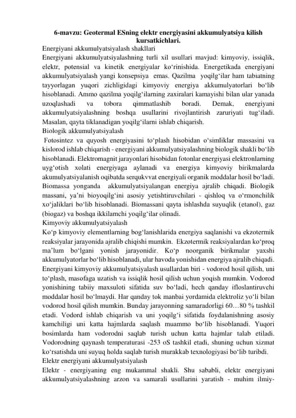 Energiyani akkumulyatsiyalash