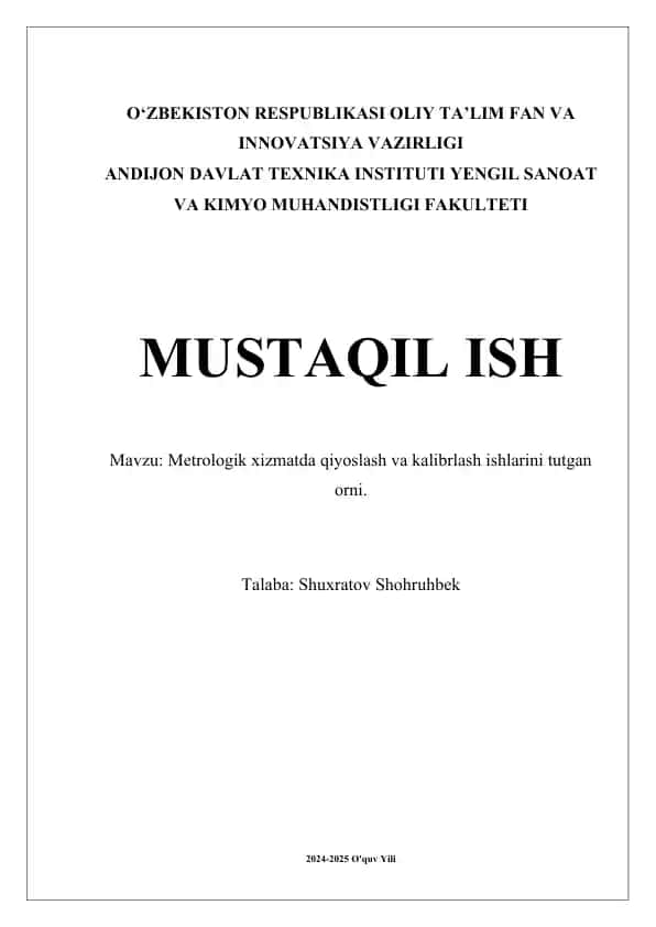 Qiyoslash va kalibrlash ishlarini tutgan orni