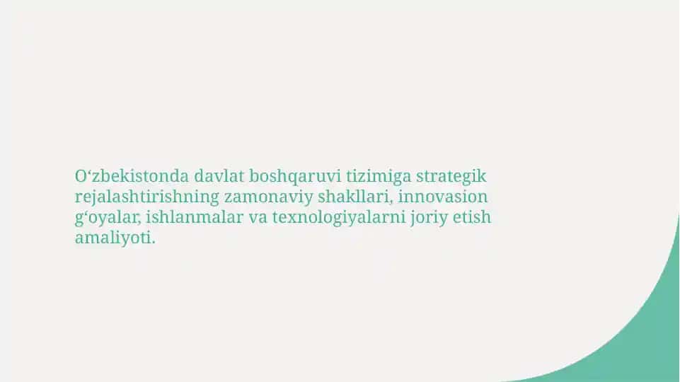 Davlat boshqaruvi tizimiga strategik rejalashtirishning zamonaviy shakllari