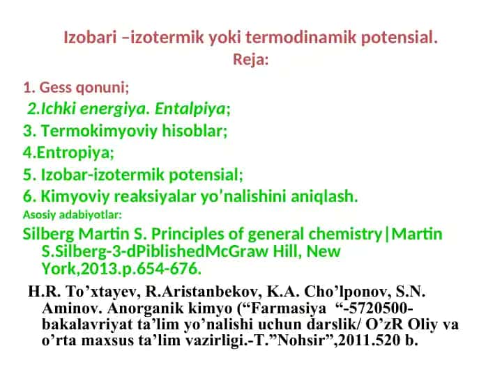 Izobari –izotermik yoki termodinamik potensial.