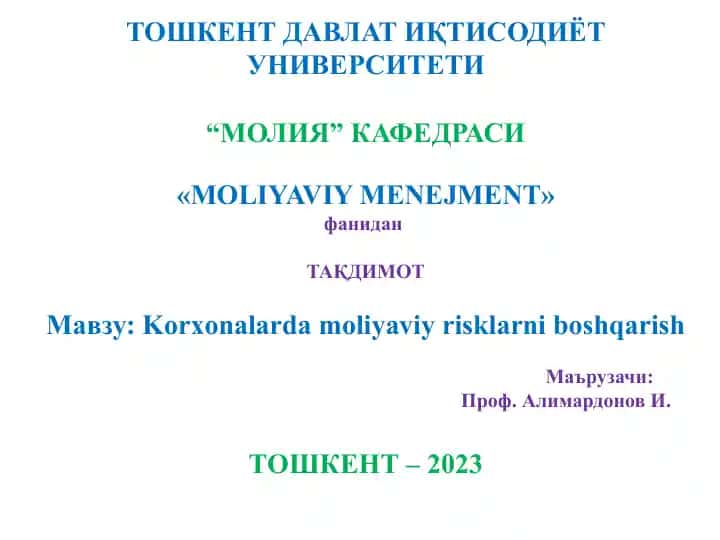 Korxonalarda moliyaviy risklarni boshqarish