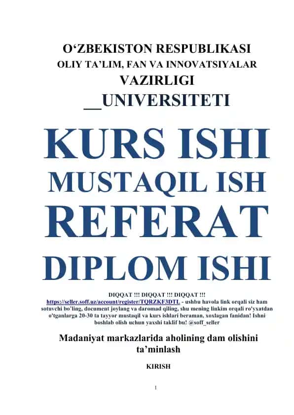 Madaniyat markazlarida aholining dam olishini ta’minlash