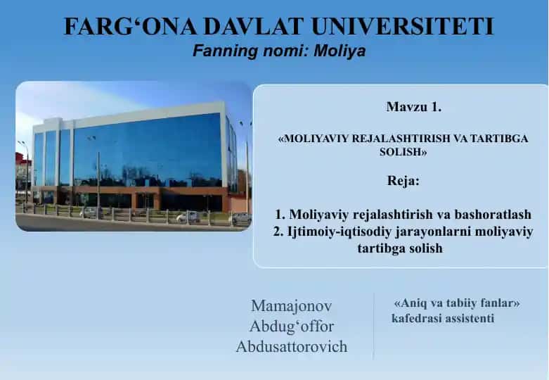 Moliyaviy rejalaşitirish va tartibga solish