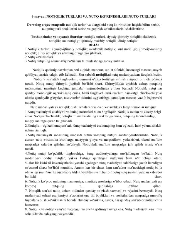 Notiqlik Turlari va Nutq Ko‘rinishlari