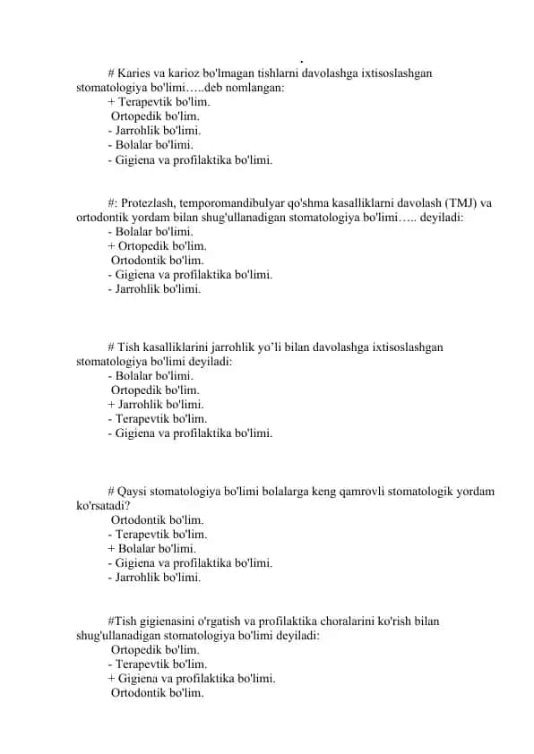 Stomatologiya bo'limlari