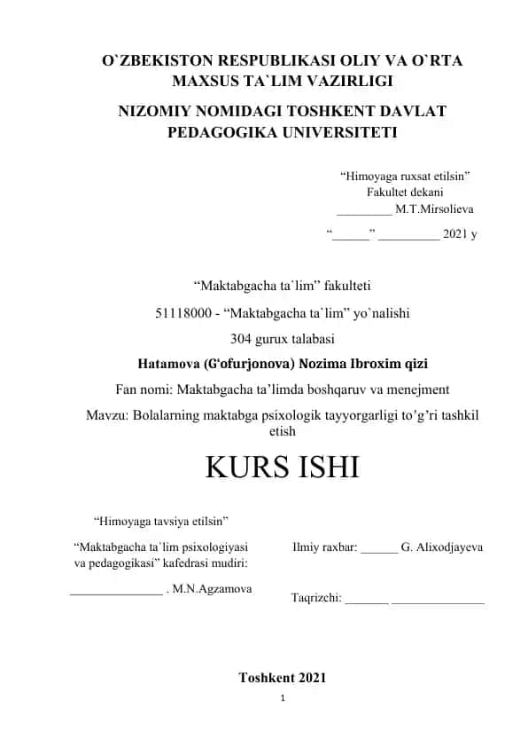 Maktabgacha ta'limda boshqaruv va menejment