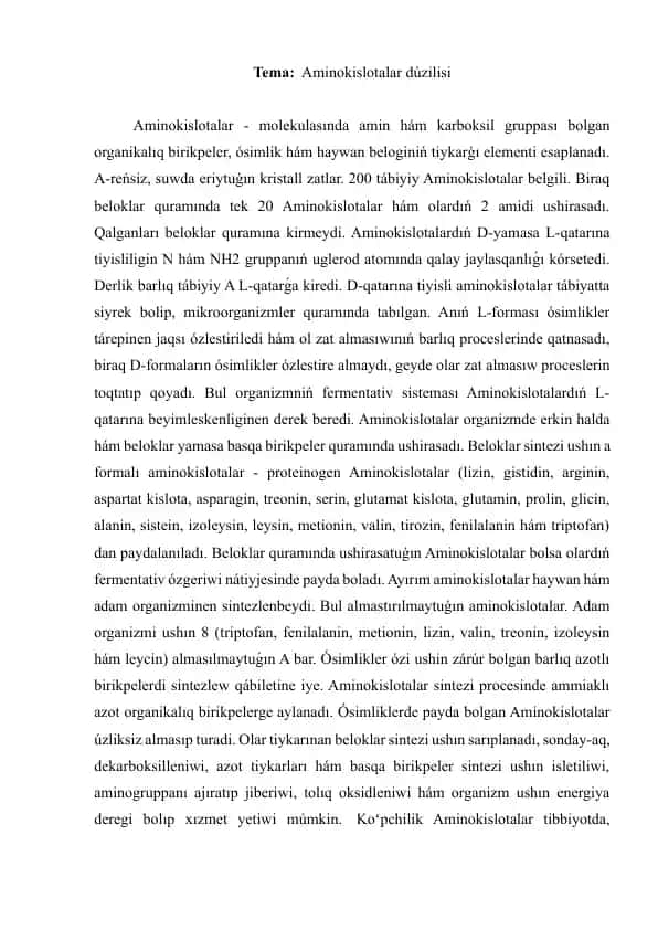 Aminokislotalar dúzilisi