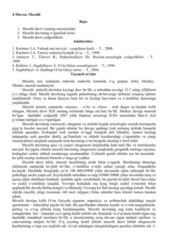 Mezolit davri va uning xususiyatlari