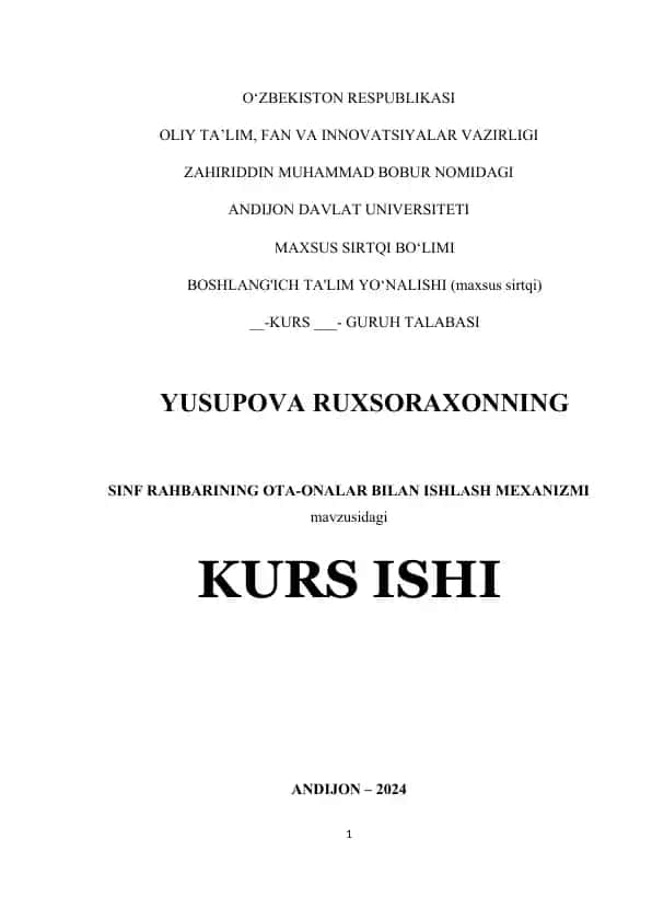 Sinf Rahbarining Ota-Onalar bilan ishlash mexanizmi