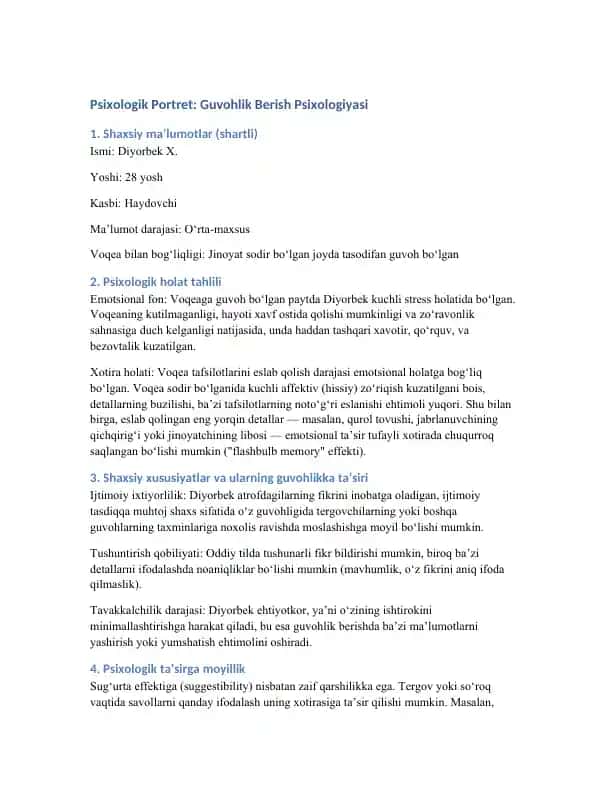 Psixologik Portret: Guvohlik Berish Psixologiyasi