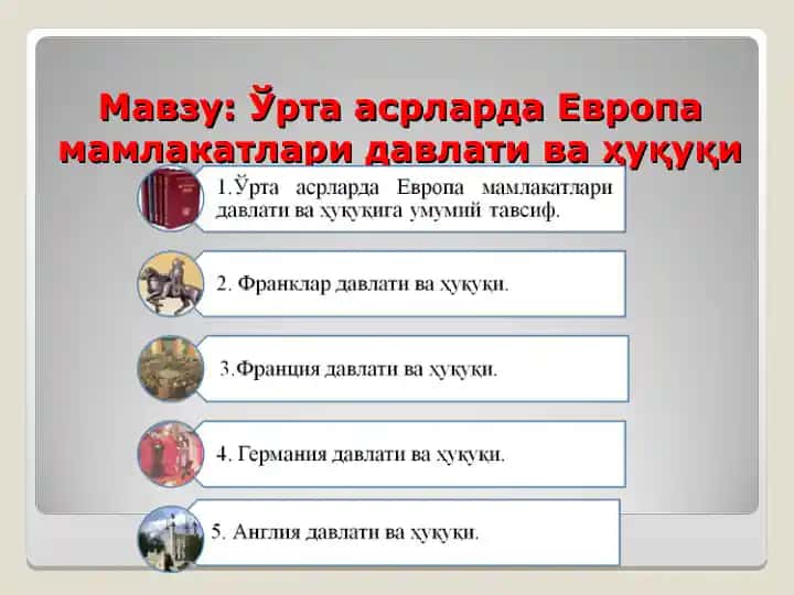 Ўрта асрларда Европа мамлакатлари давлати ва ҳуқуқи