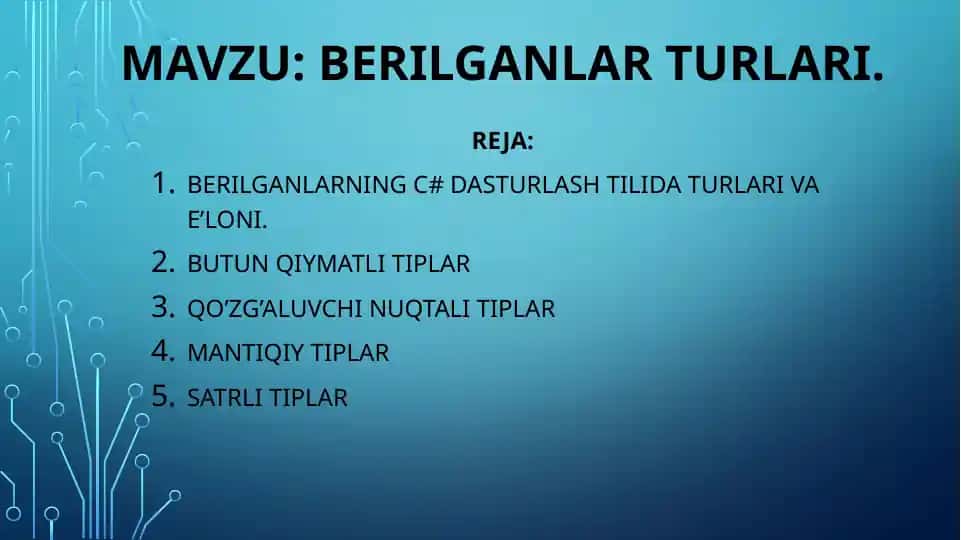 C# Tilida Ma'lumotlar Tiplari