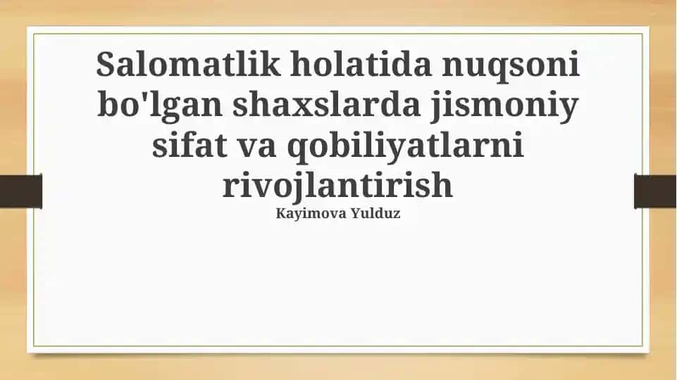 Jismoniy Sifatlarni Rivojlantirish
