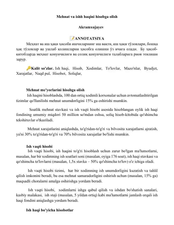 Mehmat va ishh haqini hisobga olish