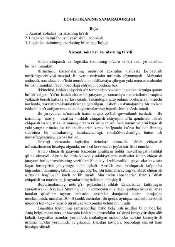 Logistikaning Samaradorligi