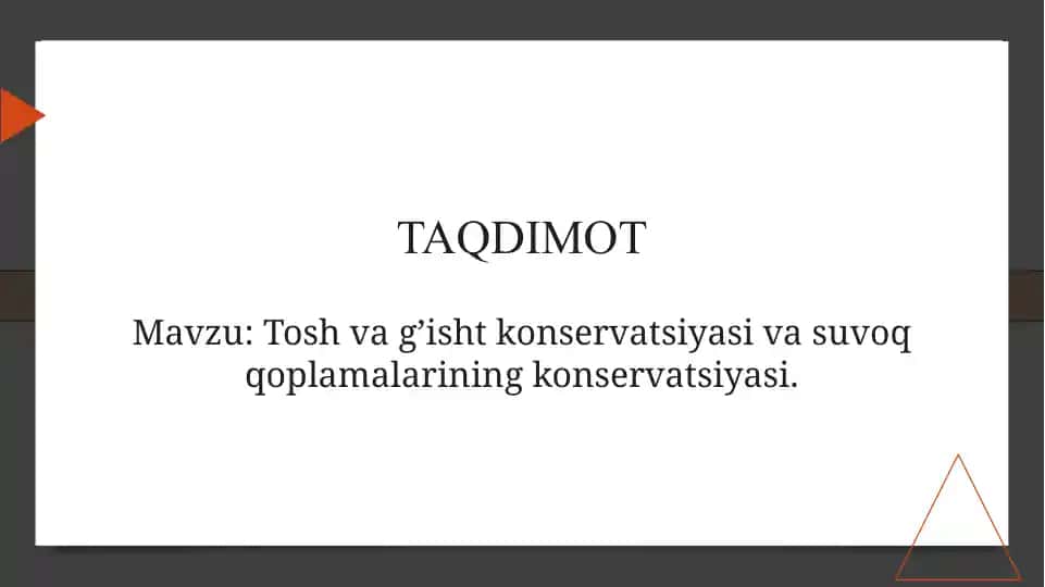 Toshvag’isht konservatsiyasi va suvoq qoplamalarining konservatsiyasi