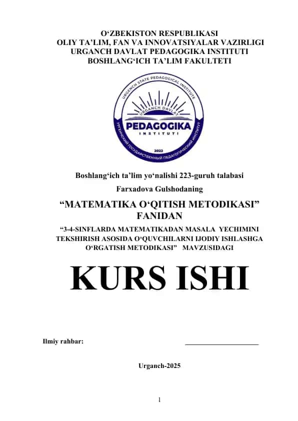 "MATEMATIKA O‘QITISH METODIKASI"