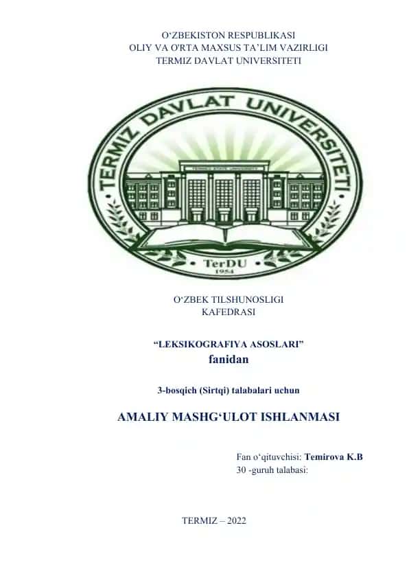 AMALIY MASHG‘ULOT ISHLANMASI