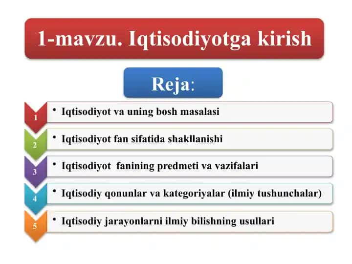 Iqtisodiyot bo‘yicha taqdimot reja