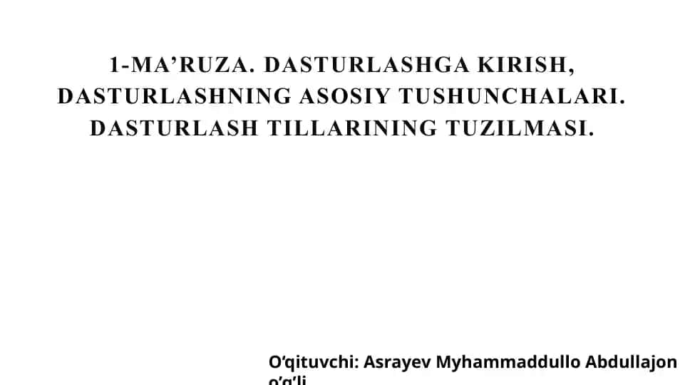 Dasturlash I (C++)