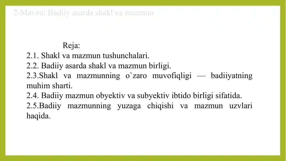 Badiiy asarda shakl va mazmun