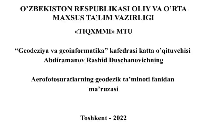 Aerofotosuratların Geodezik Ta'minoti fanidan ma'ruzasi