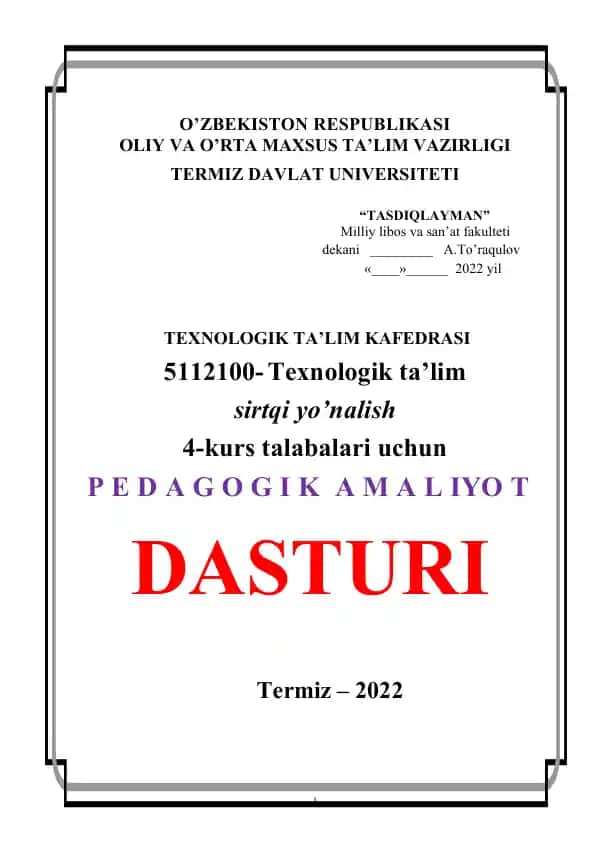 Pedagogik Amaliyot Dasturi