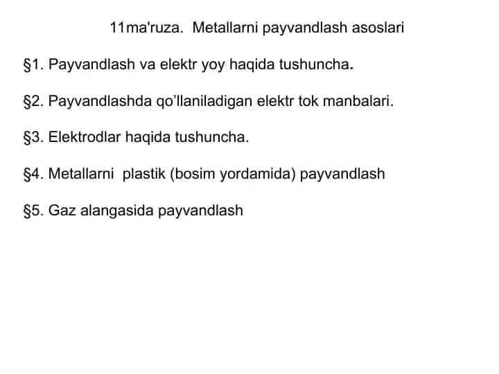 Mеtallarni payvandlash asoslari