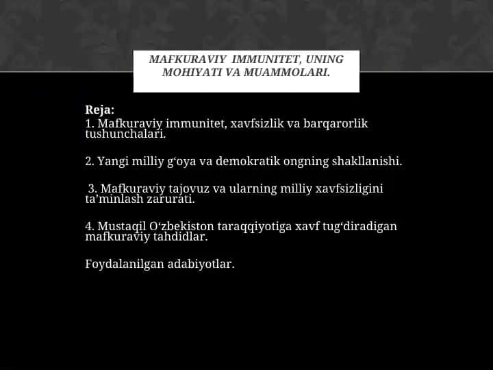 Mafkuraviy immunitet, xavfsizlik va barqarorlik tushunchalari.