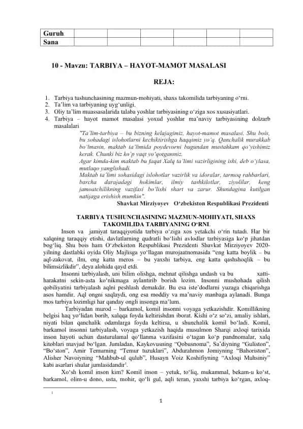Tarbiya – Hayot-Mamot Masalasi
