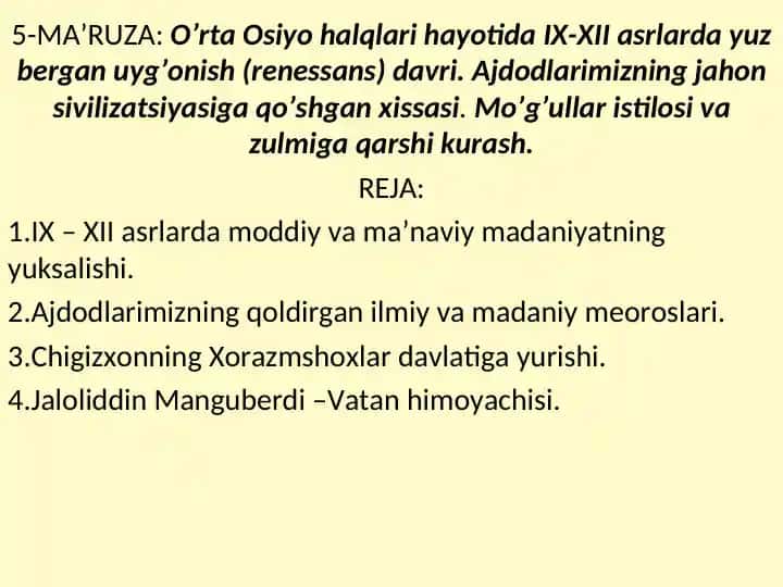 O'rta Osiyo halqlari hayotida IX-XII asrlarda yuz bergan uyg'onish (renessans) davri