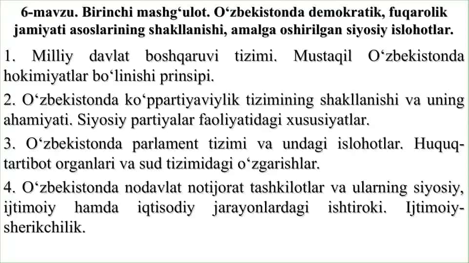 O‘zbekistonda demokratik jamiyati asoslarining shakllanishi