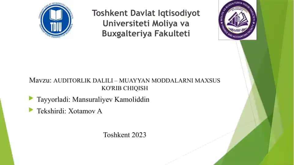 Auditorlik dalilik - Muayyan moddalar