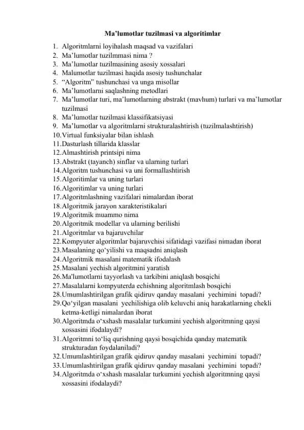 Ma’lumotlar tuzilmasi va algoritimlar