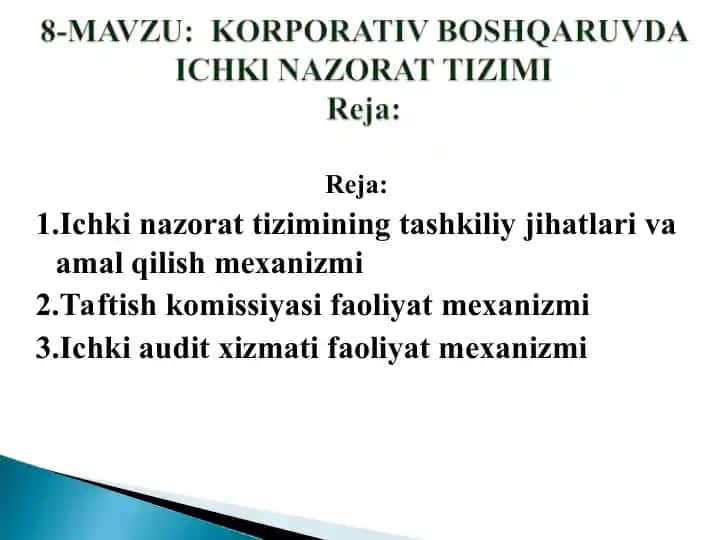 SAMARALI ICHKI NAZORAT MEXANIZMLARI