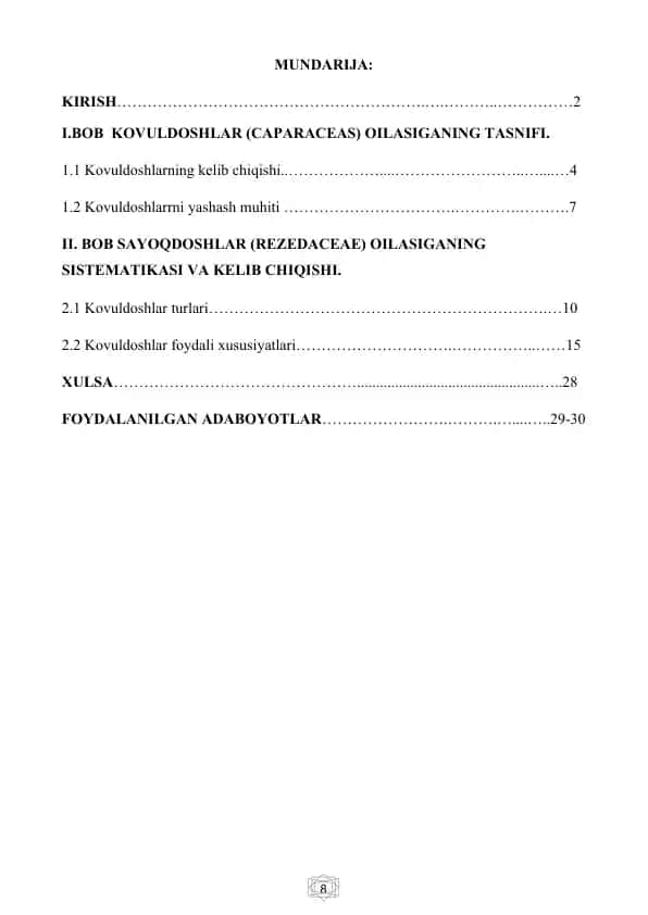 Kovuldoshlar oilasi haqida kurs ishi