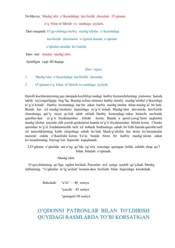 Mashg’ulot o’tkazishdagi havfsizlik choralari