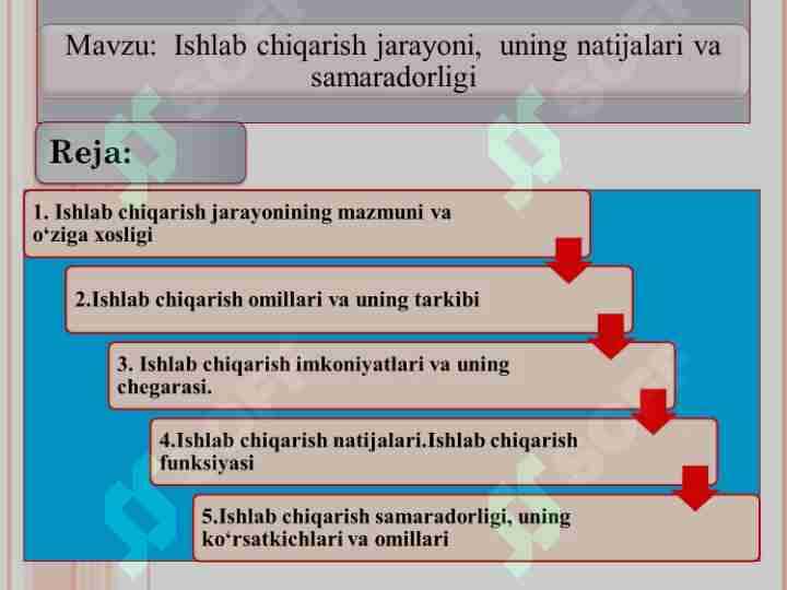 Ishlab chiqarish jarayoni, uning natijalari va samaradorligi