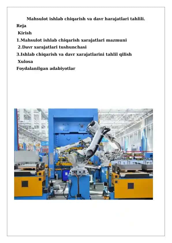 Mahsulot ishlab chiqarish va davr harajatlari tahlili
