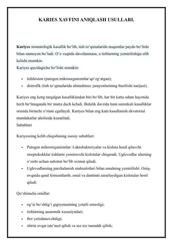 Karies xavfini aniqlash usullari