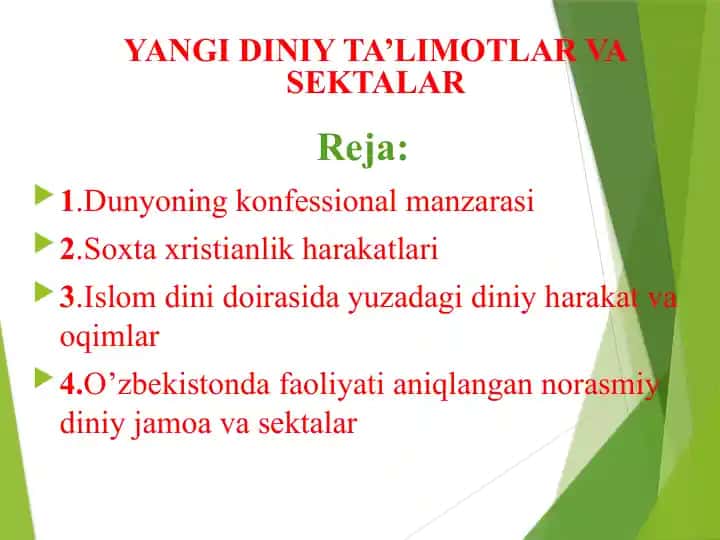 YANGI DINIY TA’LIMOTLAR VA SEKTALAR