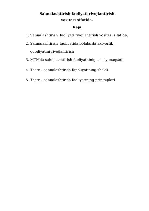 Sahnalashtirish faoliyati rivojlantirish vositasi