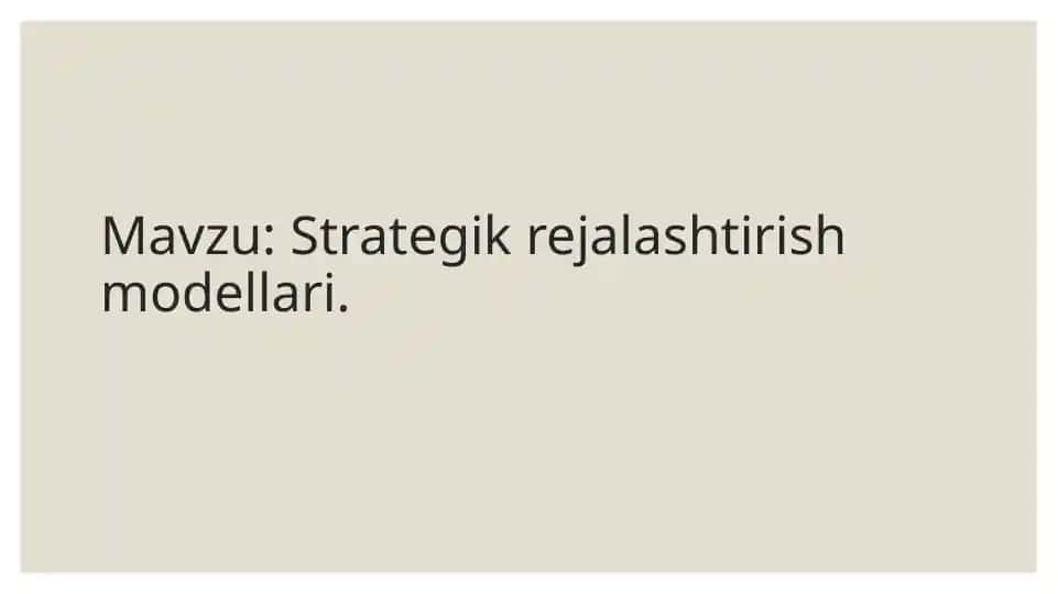 Strategik rejalashtirish modellari