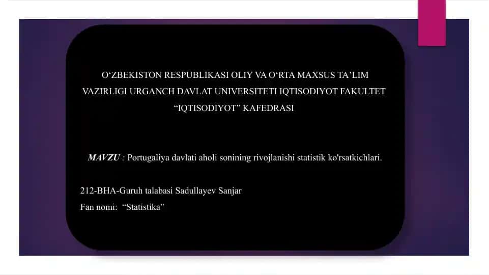 Portugaliya davlati aholi sonining rivojlanishi statistik ko'rsatkichlari