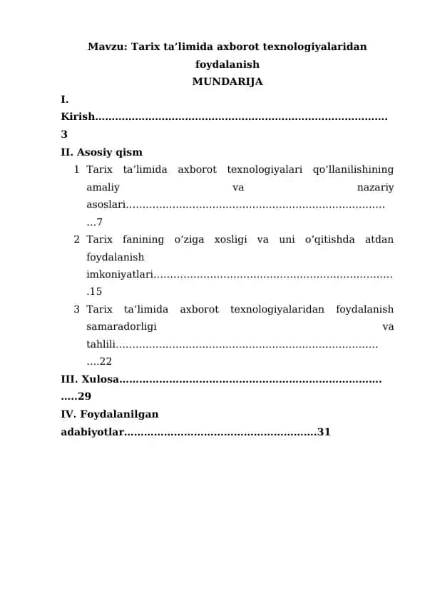 Tarix ta’limida axborot texnologiyalaridan foydalanish