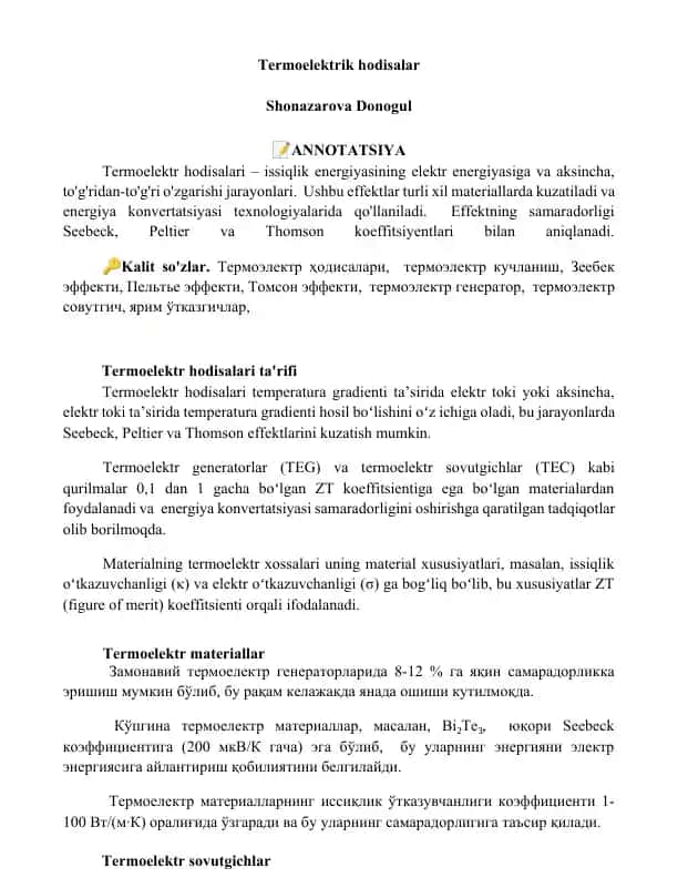 Termoelektrik hodisalar