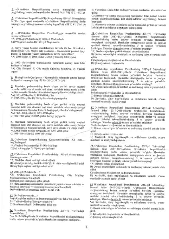 O`zbekiston Respublikasining davlat mustaqilligi asoslari