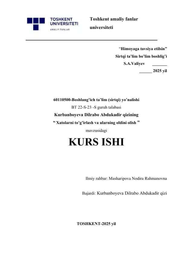 Xatolarni to'g'irlash va ularning oldini olish