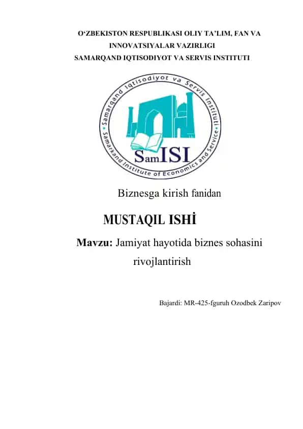 Jamiyat hayotida biznes sohasini rivojlantirish
